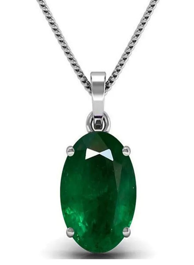 GEMS RIVER Lab Certified 7.25 Ratti Natural Emerald Loose Gemstone Panna Silver Plating Pendant Locket for Men and Women (Astrological Purpose) (Z160) - Image 2