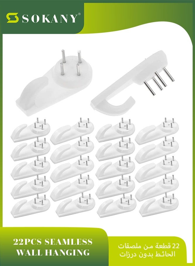 sokany 22 Pieces Invisible Non-trace Wall Picture Hook, Durable Hardwall Hanging Hook for Photo Frame Art Painting Hangers, Plastic Concrete Wall Hooks Nail (White)  - Image 1