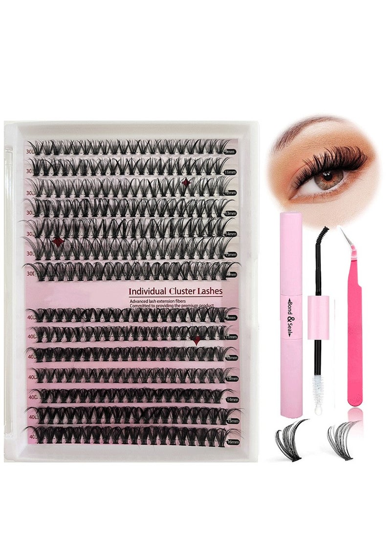 RATSAW - DIY Eyelash Extension Kit 280pcs Individual Lashes Cluster D Curl 9 to16mm Mix Lash Clusters with Lash Bond and Seal and Lash Applicator Tool for Self Application at Home 30D 40D 9 to 16MIX KIT - Image 1