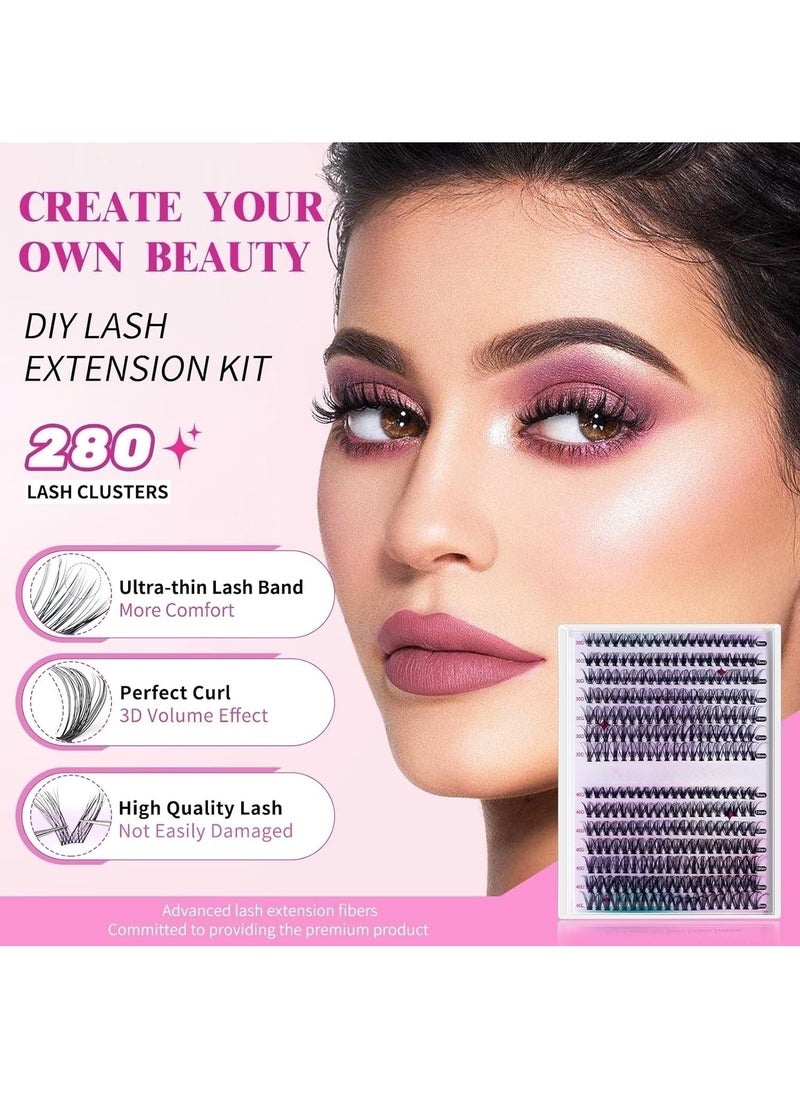 RATSAW - DIY Eyelash Extension Kit 280pcs Individual Lashes Cluster D Curl 9 to16mm Mix Lash Clusters with Lash Bond and Seal and Lash Applicator Tool for Self Application at Home 30D 40D 9 to 16MIX KIT - Image 1