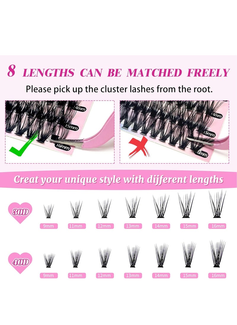 RATSAW - DIY Eyelash Extension Kit 280pcs Individual Lashes Cluster D Curl 9 to16mm Mix Lash Clusters with Lash Bond and Seal and Lash Applicator Tool for Self Application at Home 30D 40D 9 to 16MIX KIT - Image 1