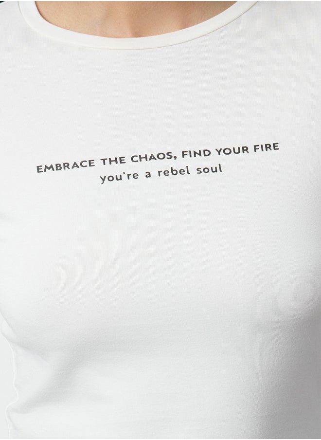 trendyol - Ecru Slogan Printed Crop Stretch Knit Blouse TWOAW25BZ00148 - Image 1