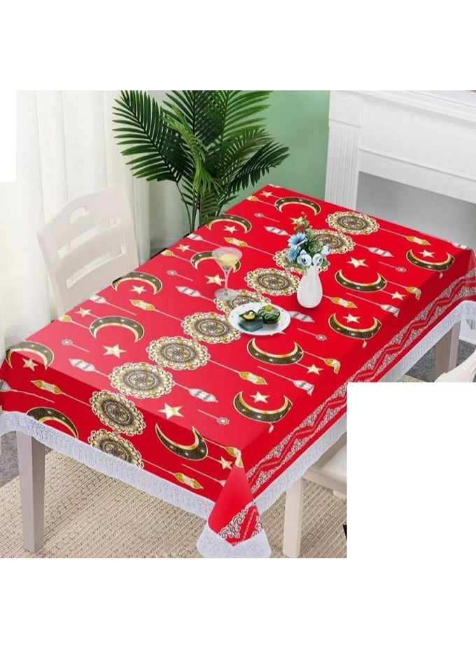 Ramadan dining table, easy to clean and decorated with beautiful drawings. Size 137 x 100 cm. 