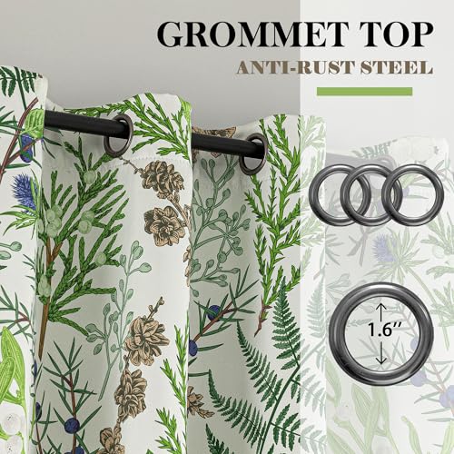 keensoft Botanical 100% Blackout Curtains for Bedroom 63 Inch Length 2 Panels Set Beige Green Plant Floral Black Out Curtains Insulated Grommet Room Darkening Window Drapes for Living Room，52Wx63L - Image 5