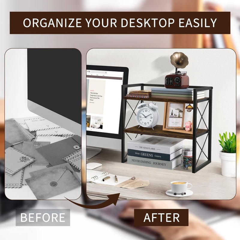 YINMIT Desktop Shelf Organizer, 2 Tier Office Shelves, Wood Desk Organizer Storage Rack and Freestanding Display Shelf for Office, Dormitory, Home - Image 5
