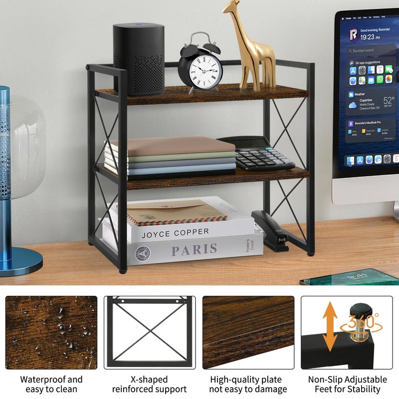 YINMIT Desktop Shelf Organizer, 2 Tier Office Shelves, Wood Desk Organizer Storage Rack and Freestanding Display Shelf for Office, Dormitory, Home - Image 4