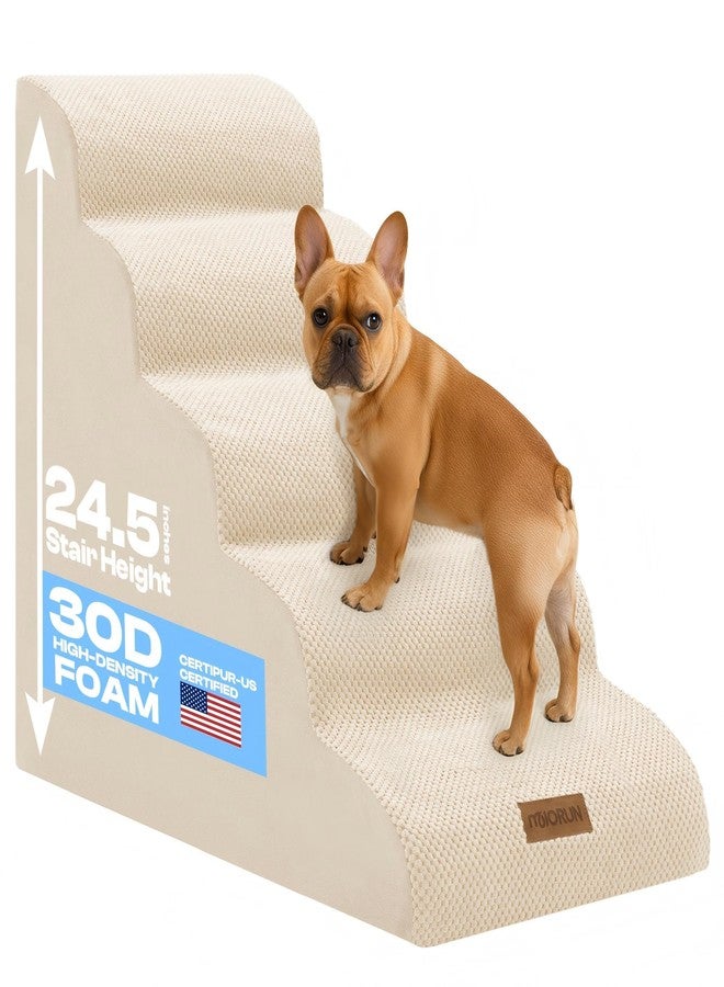 Miorun Dog Stairs for High Beds, Extra Tall 24.5" 5-Step Pet Steps for Medium & Small Dogs, Foam Ramp for Tall Couch & Bed, Washable Cover - Dog Steps for Bed - Image 1