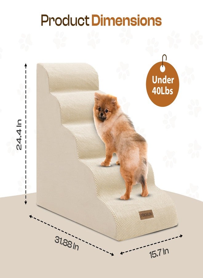 Miorun Dog Stairs for High Beds, Extra Tall 24.5" 5-Step Pet Steps for Medium & Small Dogs, Foam Ramp for Tall Couch & Bed, Washable Cover - Dog Steps for Bed - Image 3