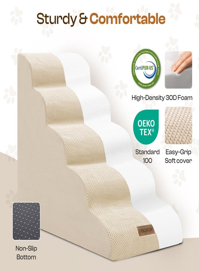 Miorun Dog Stairs for High Beds, Extra Tall 24.5" 5-Step Pet Steps for Medium & Small Dogs, Foam Ramp for Tall Couch & Bed, Washable Cover - Dog Steps for Bed - Image 2