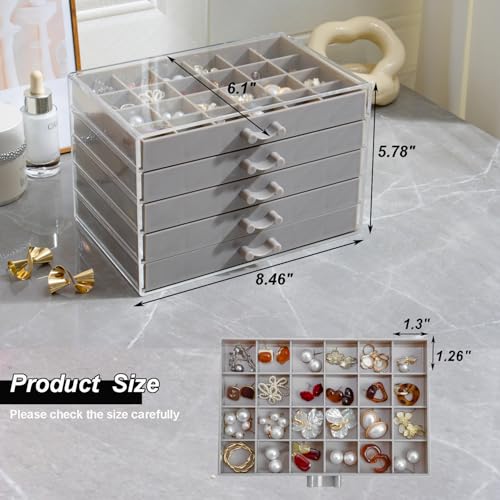 YUFONG Earring Storage Box Organizer, Acrylic Jewelry Storage Box Holder 5 Drawers Transparent Jewelry Display Stand with 120 Small Compartments Gift Boxes for Women Girls (Gray) - Image 3