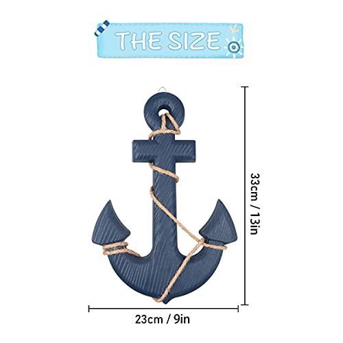Meching 13" Nautical Wooden Anchor with Rope Nautical Beach Wood Anchor Wall Art Decor Door Hanging Ornament Beach Theme Home Decoration (Blue) - Image 2