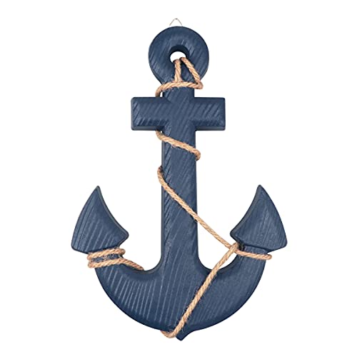Meching 13" Nautical Wooden Anchor with Rope Nautical Beach Wood Anchor Wall Art Decor Door Hanging Ornament Beach Theme Home Decoration (Blue) - Image 1