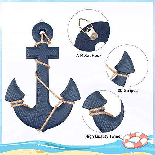 Meching 13" Nautical Wooden Anchor with Rope Nautical Beach Wood Anchor Wall Art Decor Door Hanging Ornament Beach Theme Home Decoration (Blue) - Image 3