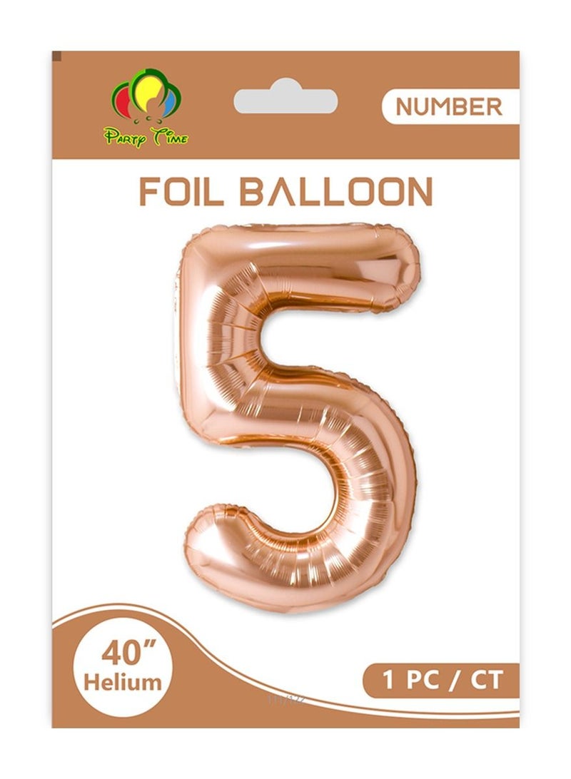 Party Time Number 5 Foil Balloon 40-inch Champagne Gold - Image 1