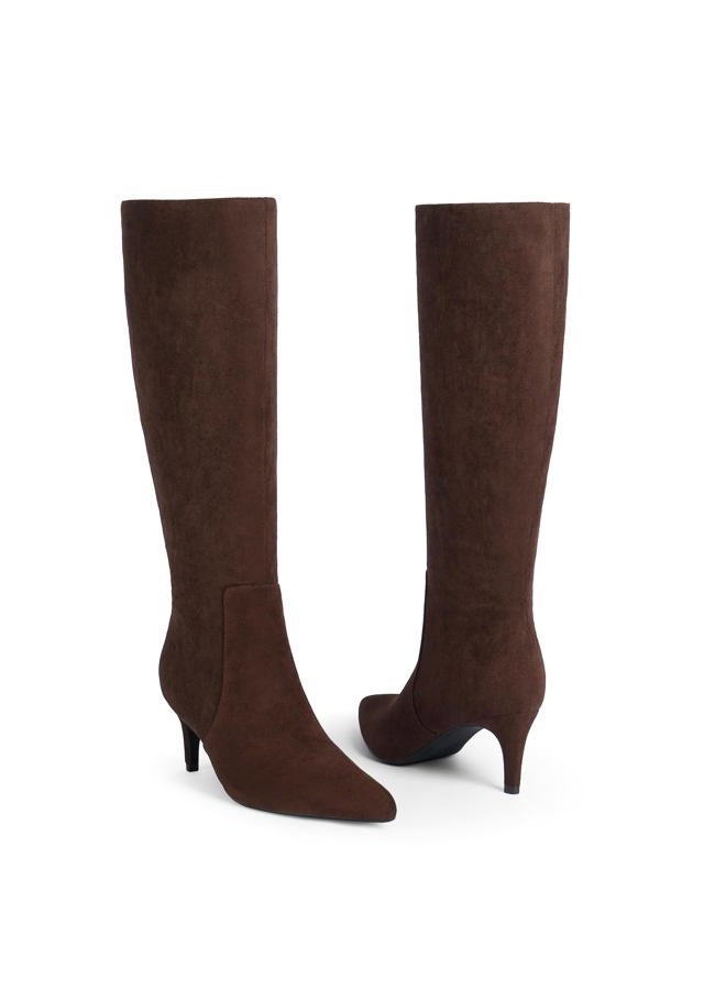 QIY Knee High Boots Women Tall Boots Pointed Toe Kitten Heel Boots for Women Side Zipper Long Fall Boots Women Knee High Boots Size 6-11, Chocolate Suede, 9 - Image 5