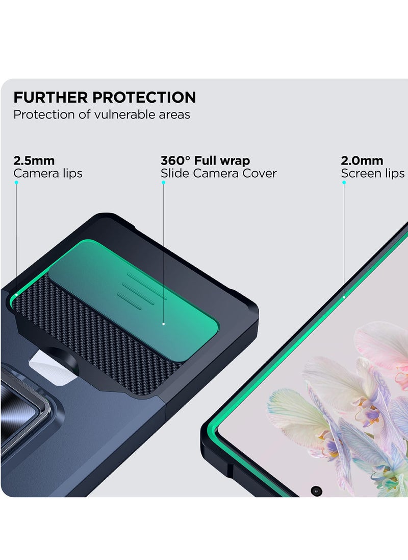 KASTWAVE Case for Google Pixel 6 Pro with Slide Camera Cover and Card Holder Slot, Compatible with Google Pixel 6 Pro 5G Case with Wireless Charging Support, Wallet Case with 360° Ring Kickstand (Blue)  - Image 4