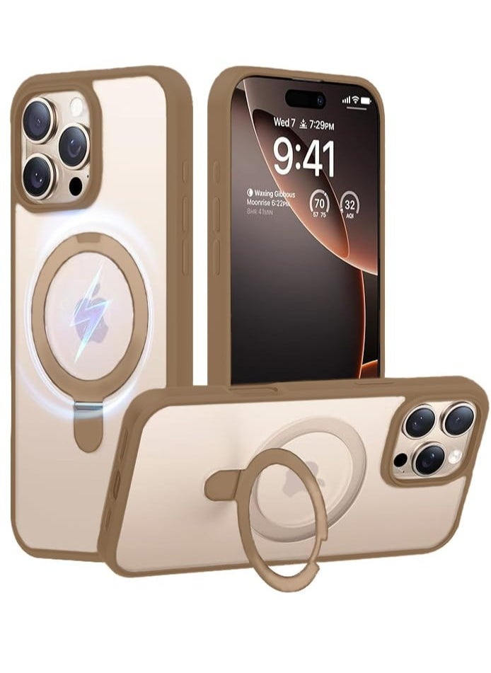 YoYoTech Desert Color Magnetic Kickstand Desert Titanium Compatible for iPhone 16 Pro Case [Strong Grade Drop Tested] [Compatible with MagSafe] Translucent – Desert Titanium 