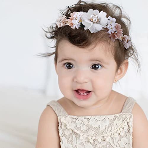 BFNAAgirl Flower Headband for Baby Girl Elastic Baby Floral Headbands Crown Hairbands Hair Accessories for Newborn Infant Toddlers Kids 3pcs/set - Image 5