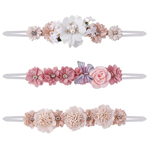 BFNAAgirl Flower Headband for Baby Girl Elastic Baby Floral Headbands Crown Hairbands Hair Accessories for Newborn Infant Toddlers Kids 3pcs/set - Image 1