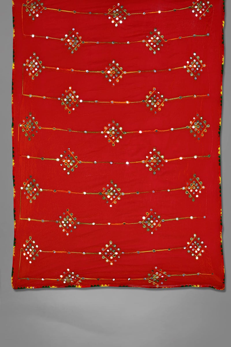 KEMZA Women's Embroidered Mirror Work Chiffon Dupatta (Red_Free size) - Image 5