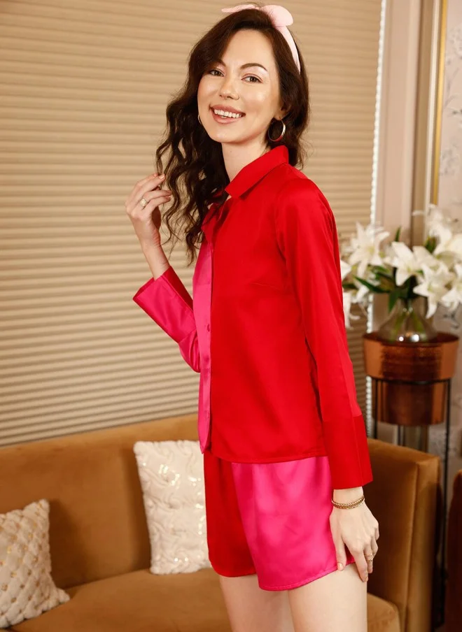 STREET 9  Red Colourblocked Night Suit for Women for Women | Best Price UAE