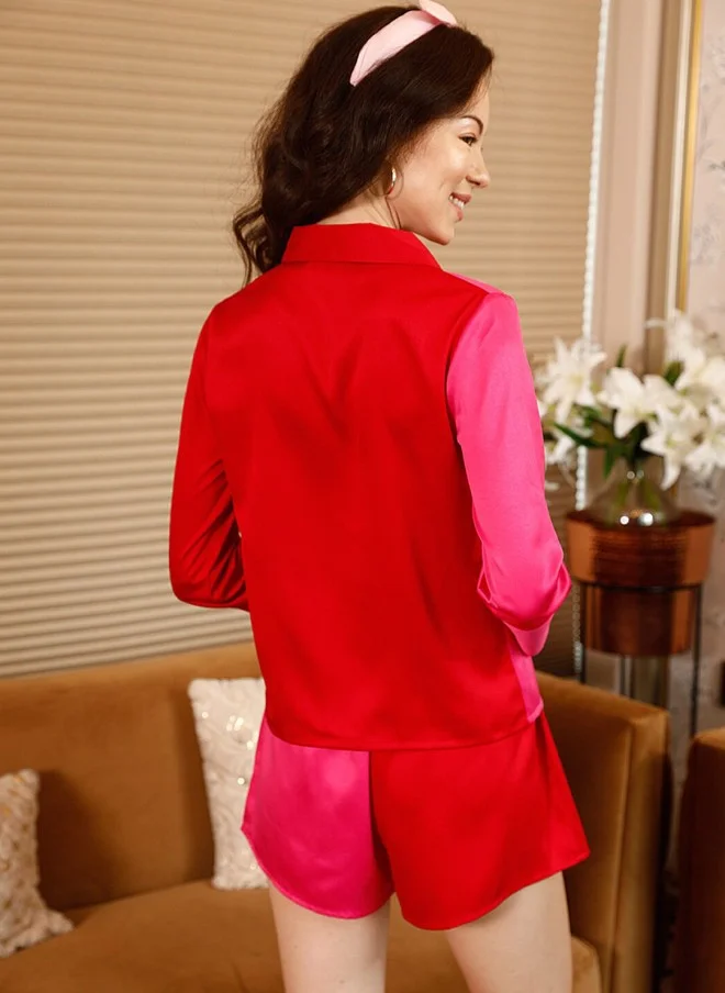 STREET 9  Red Colourblocked Night Suit for Women for Women | Best Price UAE