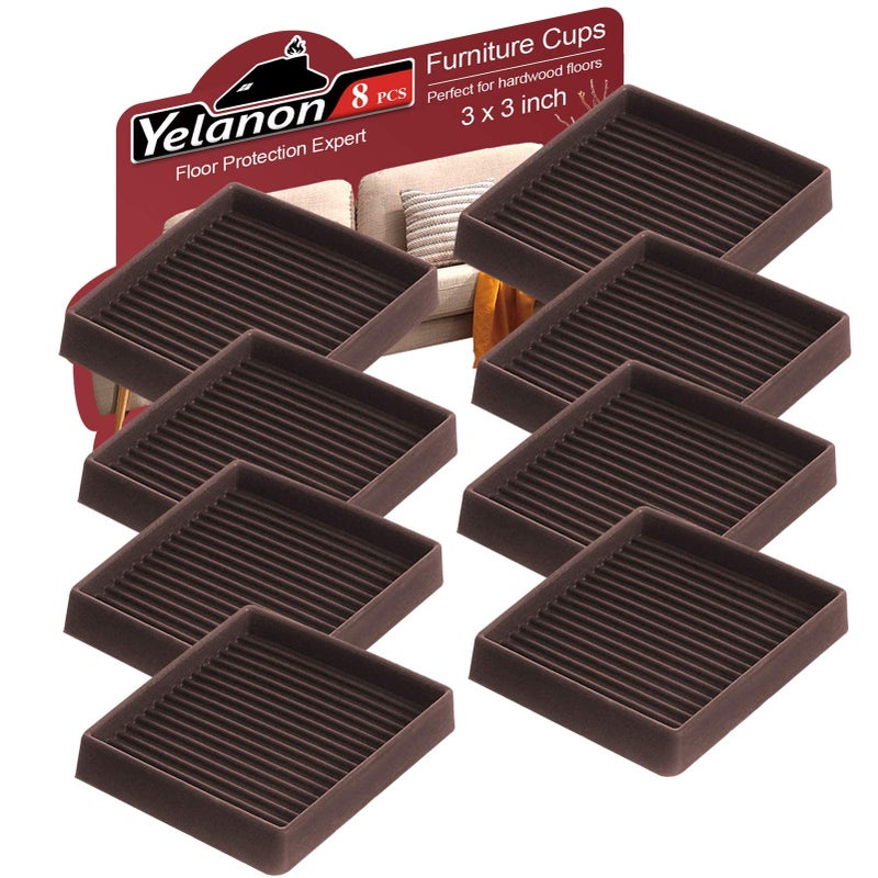 Yelanon Non Slip Furniture Pads for Hardwood Floors 8 Pcs 3 Furniture Coasters Cups Anti Skid Furniture Grippers Rubber Feet Floor Protectors for Furniture Bed Couch Stoppers