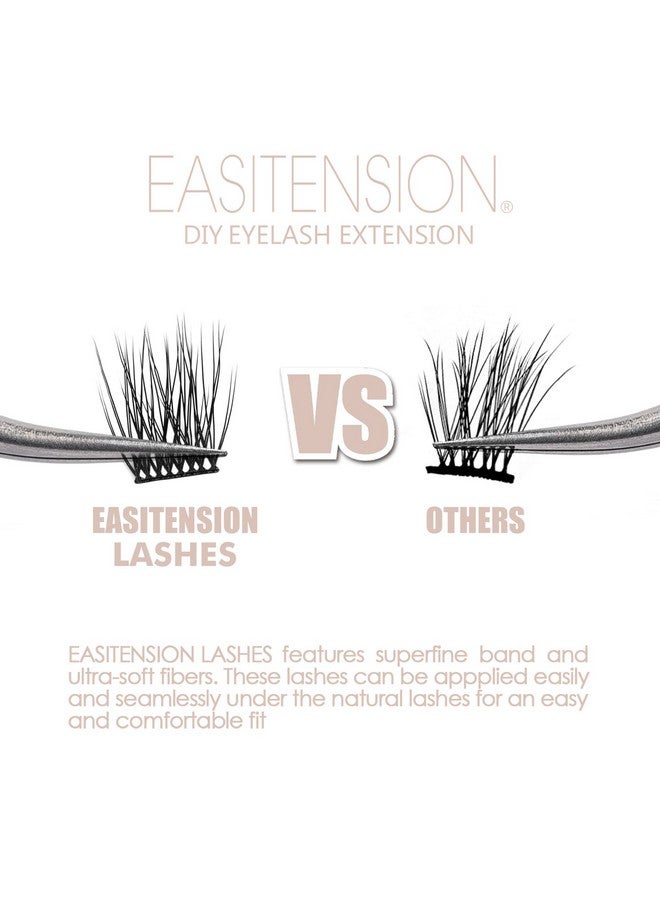 EASITENSION Diy Eyelash Extension 3D Effect Glue Bonded Individual Lash 12 Clusters Volume Lashes Set Home Eyelash Extension C Curl Lashes Pack (10Mm) - Image 4
