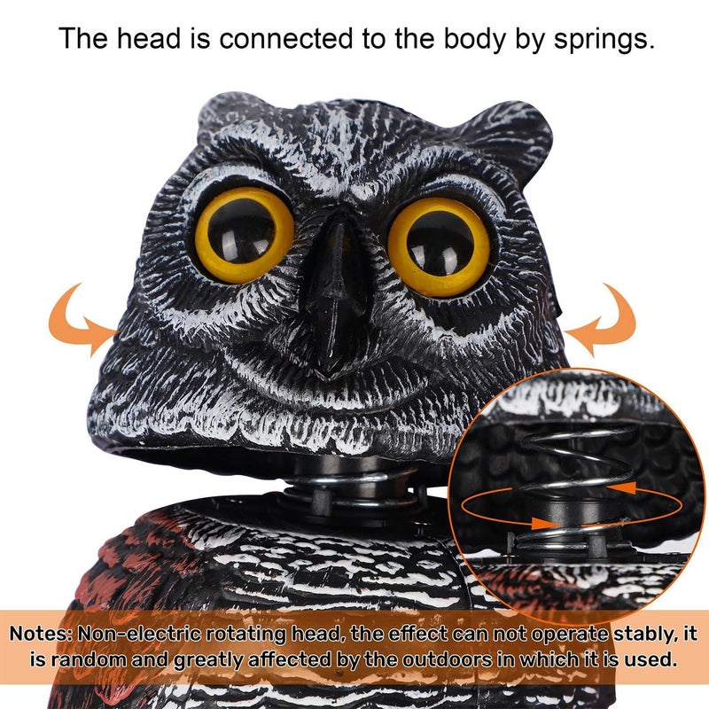 Hausse 3 Pack Bird Scarecrow Fake Horned Owl Decoy, Rotating Head Plastic Owl Bird Deterrents, Nature Enemy Horned Pest Repellent for Outdoor Garden - Image 3