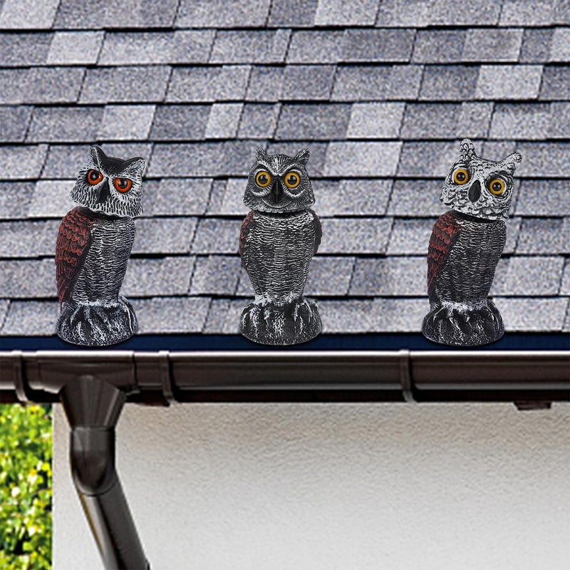 Hausse 3 Pack Bird Scarecrow Fake Horned Owl Decoy, Rotating Head Plastic Owl Bird Deterrents, Nature Enemy Horned Pest Repellent for Outdoor Garden - Image 5