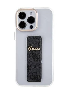 GUESS iPhone 15 Pro Grip Stand Clear Back Cover with 4G Script Logo - Black  - Image 1