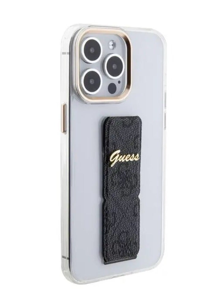 GUESS iPhone 15 Pro Grip Stand Clear Back Cover with 4G Script Logo - Black  - Image 2