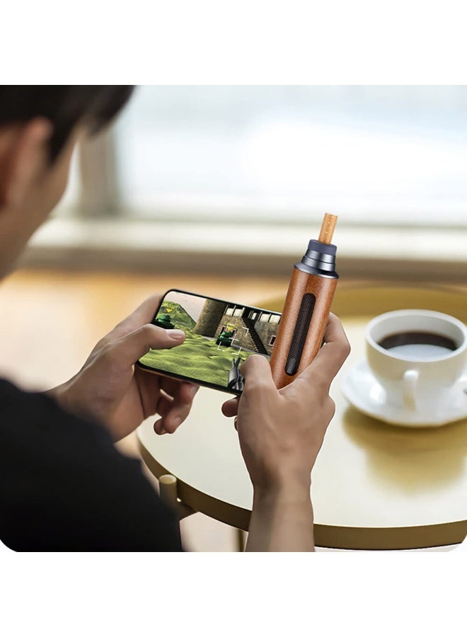 Chabeia Handheld Ashtray,Portable Metal Cigarette Ash Tube Windproof Smokeless Ashtray Fireproof Cigarettes Ash Holder Detachable Cigarette Ashtray for Indoor Outdoor Smoking,Walnut Wood Silver - Image 5