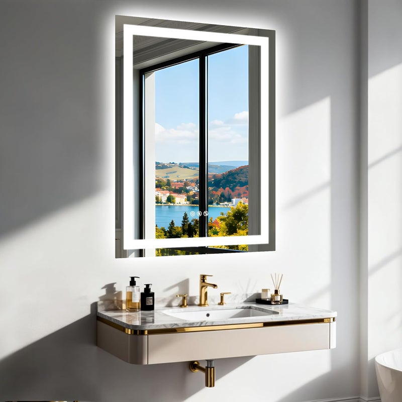 WISFOR Bathroom Mirror with LED Light: Bluetooth Lighted Bathroom Mirror 500x700mm Wall Lighted Mirror with Bluetooth Speakers Dimmable 3 Color Lighting Anti-fog Memory Function Rectangle - Image 3