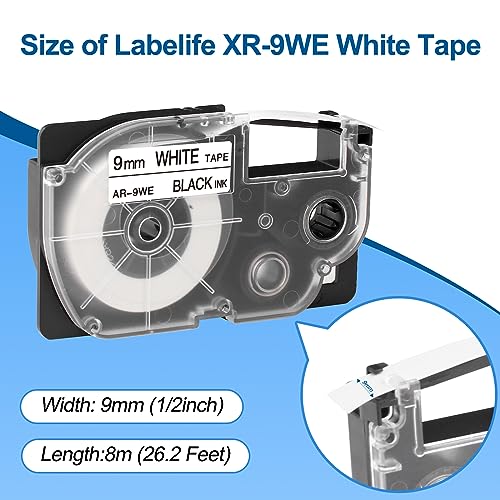 Labelife XR-9WE Replace for Casio Label It Tape 9mm 3/8'' XR-9WE XR9WE XR-9WE2S Black on White Tape Cassette Comaptible Casio EZ Label Printer KL-750 KL-60 KL-100 KL-120 KL-430 KL-780 KL-7200, 3-Pack - Image 3