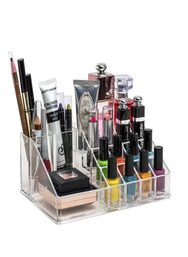 Lexazo Makeup Cosmetic Organizer 16 Sections Cosmetic Lipstick Makeup Organizer Display Storage Stand Holder Transparent - Image 1