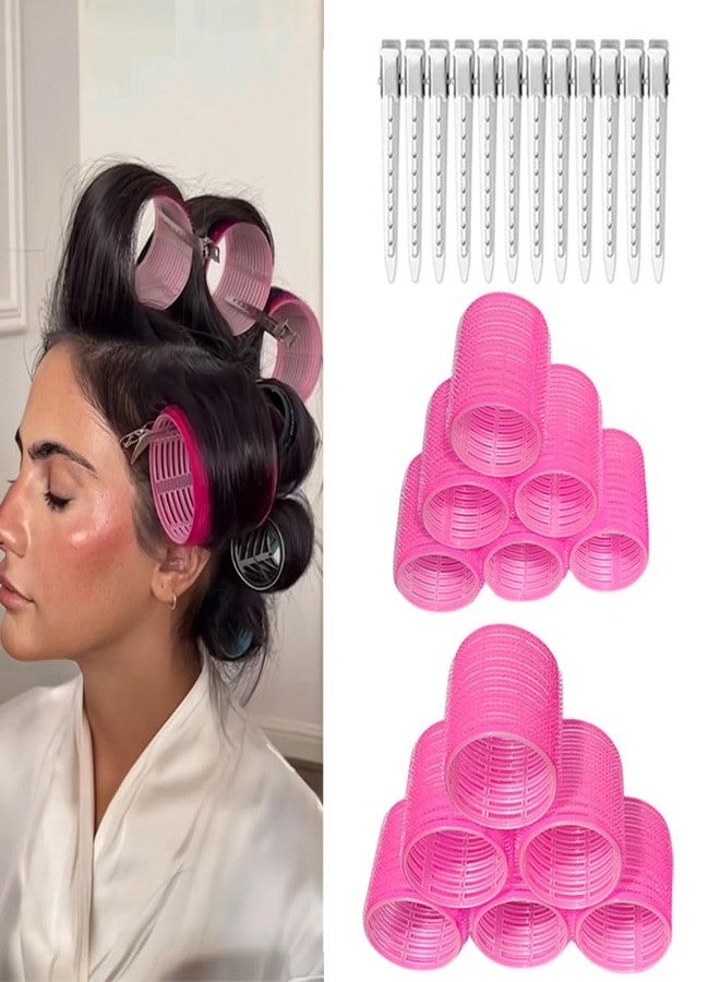 VIVIAN Jumbo Rollers Hair Curlers 12 Pcs Set with 6Pcs Large & 6Pcs medium Hair Rollers and 12 Pcs Sections Hair Clips for Long Medium Hair Volume (24Pcs Combo) - Image 1