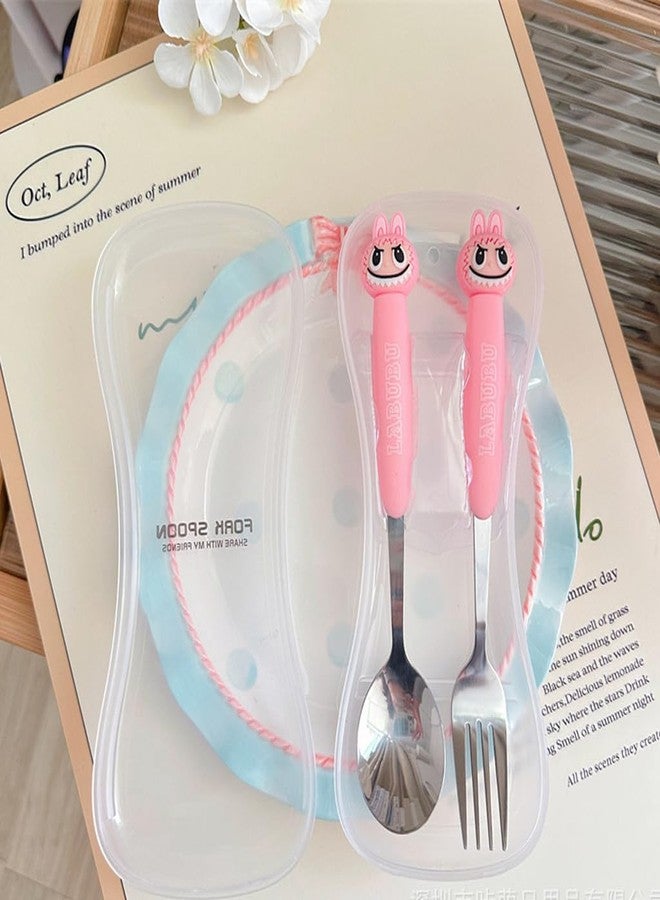 FANCYKU® Fork for Kids Eating Set of 2,Cute Spoon and Fork with Storage Case, Kid Utensils for Lunch Box(7.87 inch)