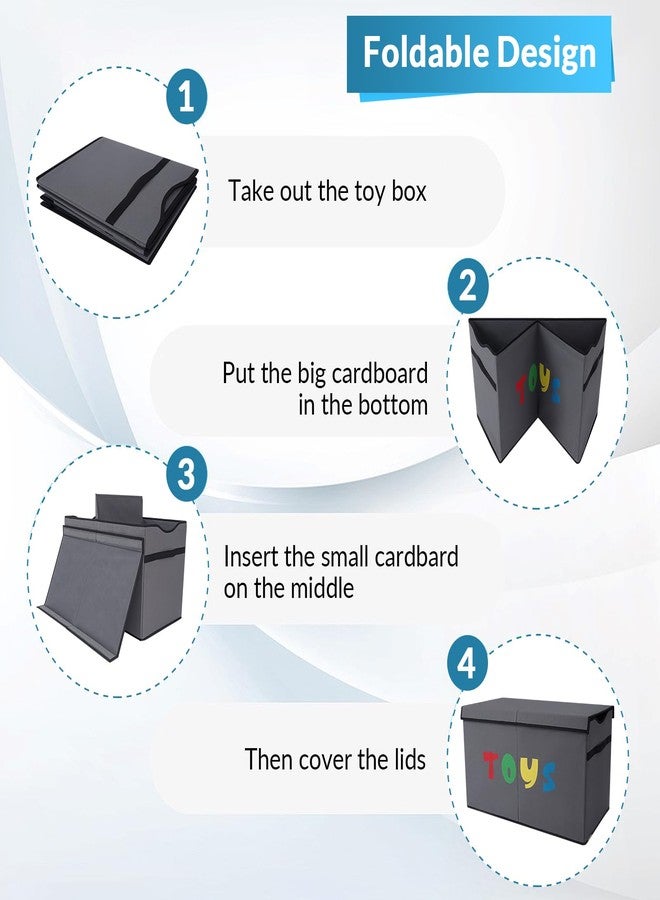 YOLOXO Toy Box Chest, Collapsible Sturdy Storage Bins with Lids, Extra Large Kids Toy Storage Organizer Boxes Bins Baskets for Kids, Boys, Girls, Nursery Room, Playroom, Closet (A-TBX-GRAY-MULTI) - Image 3