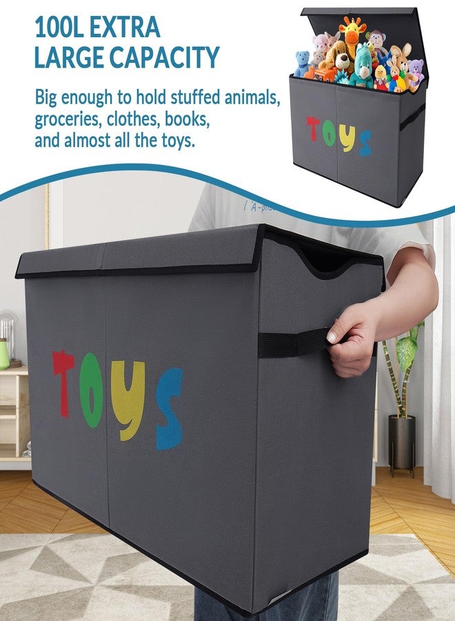 YOLOXO Toy Box Chest, Collapsible Sturdy Storage Bins with Lids, Extra Large Kids Toy Storage Organizer Boxes Bins Baskets for Kids, Boys, Girls, Nursery Room, Playroom, Closet (A-TBX-GRAY-MULTI) - Image 2