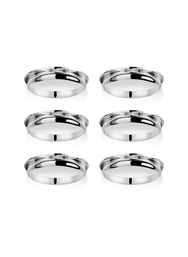 EMBASSY Plain Khumcha Spl/Dinner Plate, Size 12, 26.1 cms (Pack of 6, Stainless Steel) - Image 1