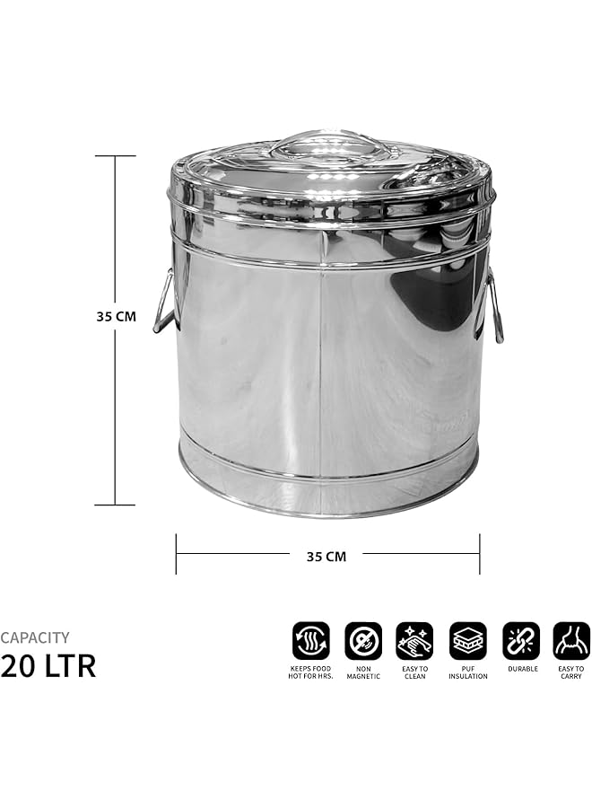 VINOD Insulated Food Storage Containers 20 Ltr, Silver, Tuc020, Thermal Serving Bowl, Keeps Food Hot & Cold For Long Hours. - Image 3