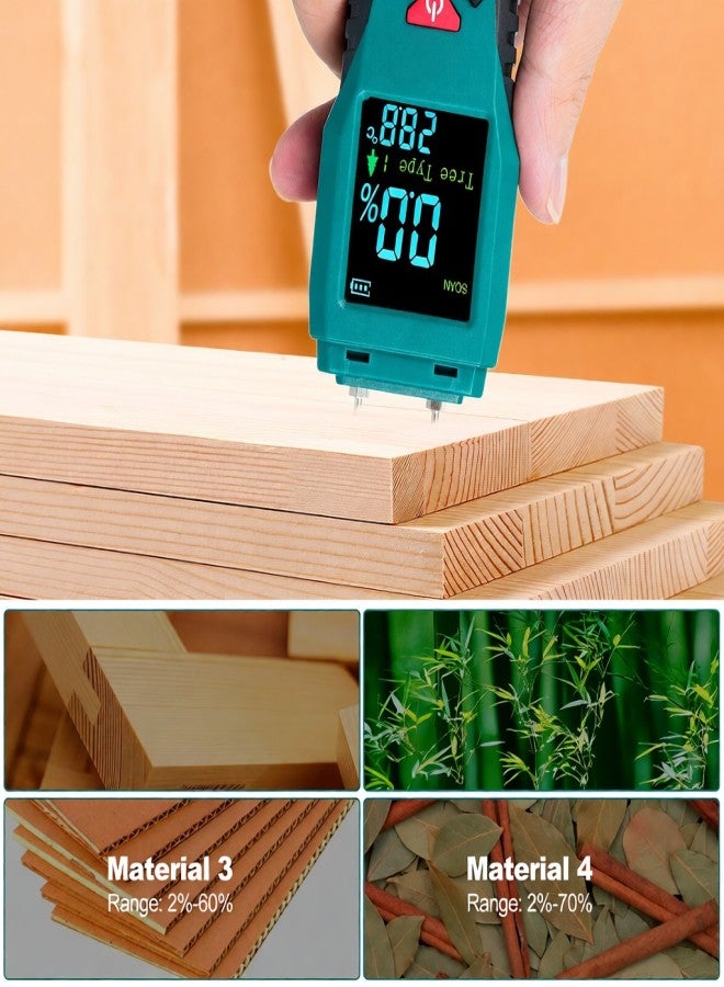 سمارت سنسور مقياس رطوبة ذكي للخشب، مزود بمستشعر دقيق، وشاشة LCD، وجهاز قياس محتوى بأربعة أوضاع للخشب والخيزران والورق والأعشاب. - Image 5
