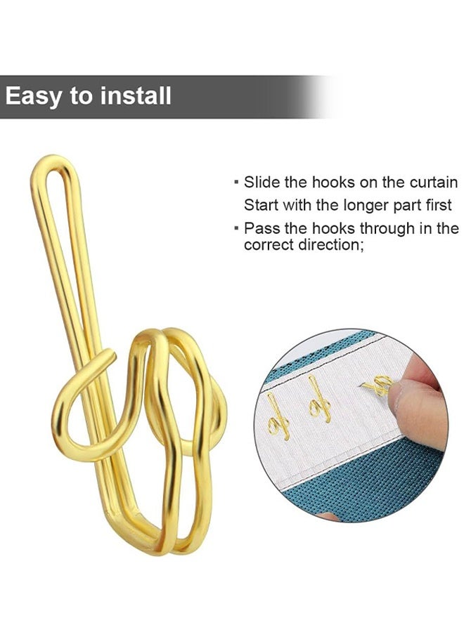 خطافات ستائر، 50 قطعة من خطافات الستائر المعدنية، خطافات ستائر شديدة التحمل، شريط رأس ستائر معدني مقاوم للصدأ (ذهبي) - Image 4