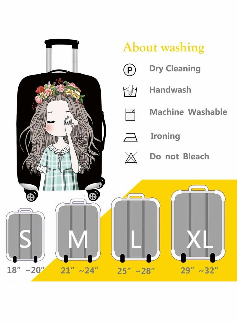 واي آند دي Thickened Luggage Cover, Water proof Travel Gear Protective Washable Spandex Suitcase Cover for 22"-24"luggage, Business Trip School Daily Usin (M, Shy Girl) - Image 5