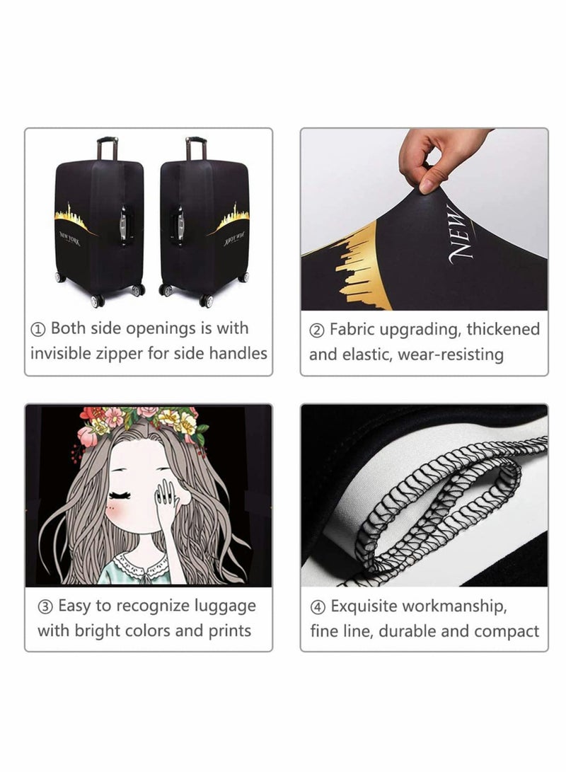 واي آند دي Thickened Luggage Cover, Water proof Travel Gear Protective Washable Spandex Suitcase Cover for 22"-24"luggage, Business Trip School Daily Usin (M, Shy Girl) - Image 4