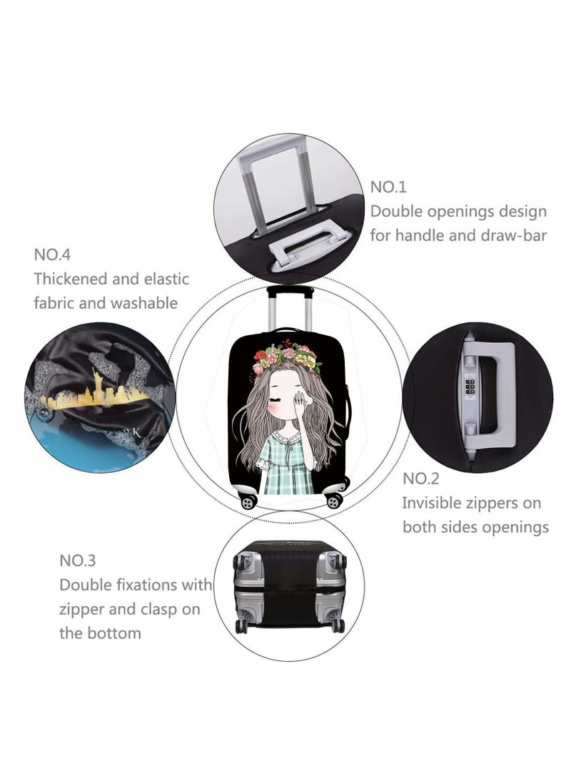 واي آند دي Thickened Luggage Cover, Water proof Travel Gear Protective Washable Spandex Suitcase Cover for 22"-24"luggage, Business Trip School Daily Usin (M, Shy Girl) - Image 3