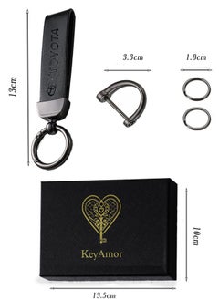 KeyAmor Elegant black metal and leather keychain with TOYOTA logo featuring 3 key rings perfect as a fancy gift or car accessory designed in sleek black for a modern look offers 360 degree rotation for convenience suitable for both men and women and comes in a fancy gift box  - Image 5