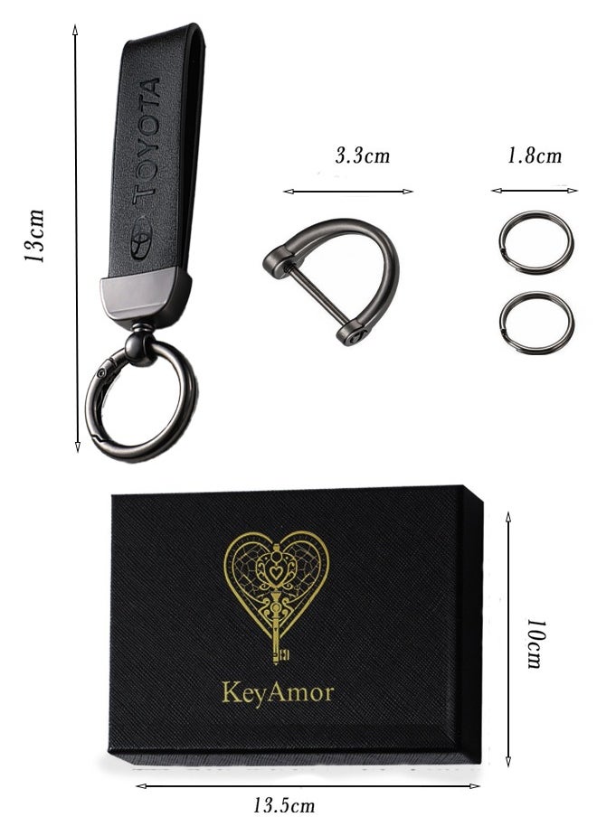 KeyAmor Elegant black metal and leather keychain with TOYOTA logo featuring 3 key rings perfect as a fancy gift or car accessory designed in sleek black for a modern look offers 360 degree rotation for convenience suitable for both men and women and comes in a fancy gift box  - Image 5