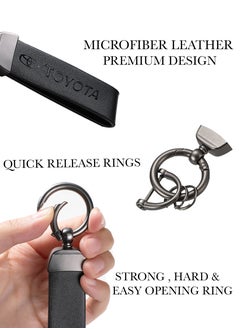 KeyAmor Elegant black metal and leather keychain with TOYOTA logo featuring 3 key rings perfect as a fancy gift or car accessory designed in sleek black for a modern look offers 360 degree rotation for convenience suitable for both men and women and comes in a fancy gift box  - Image 4